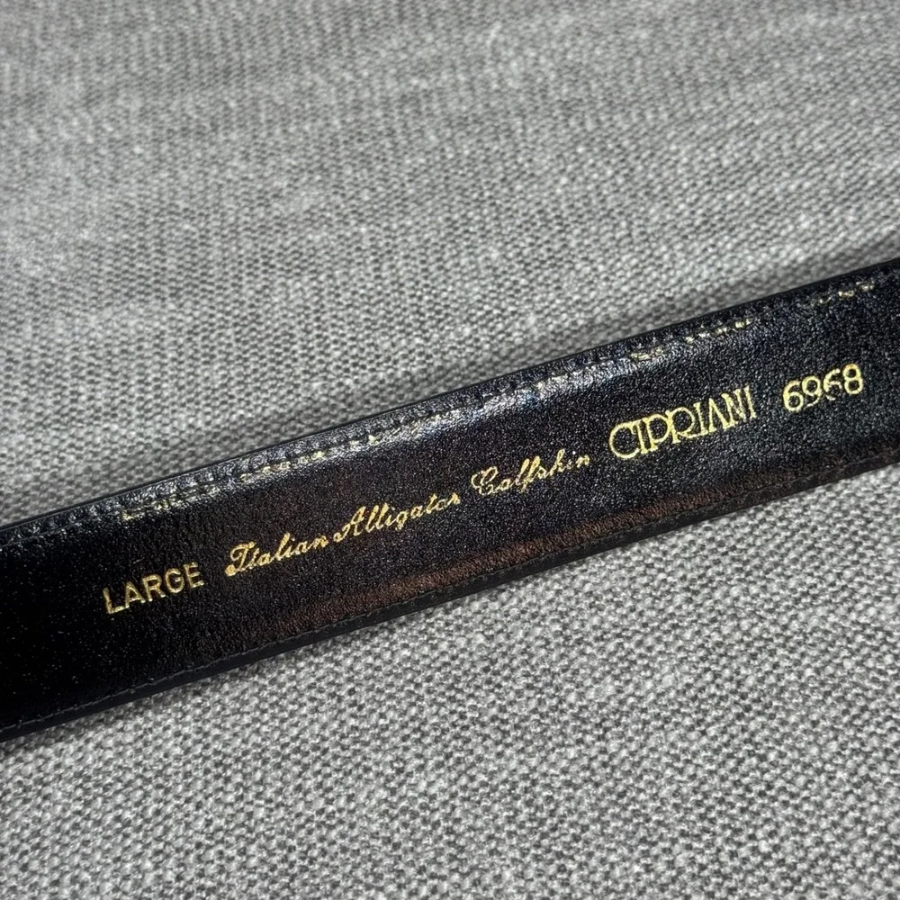 Cipriani Vintage Black Italian Alligator Calfskin Leather Belt Large Old Money